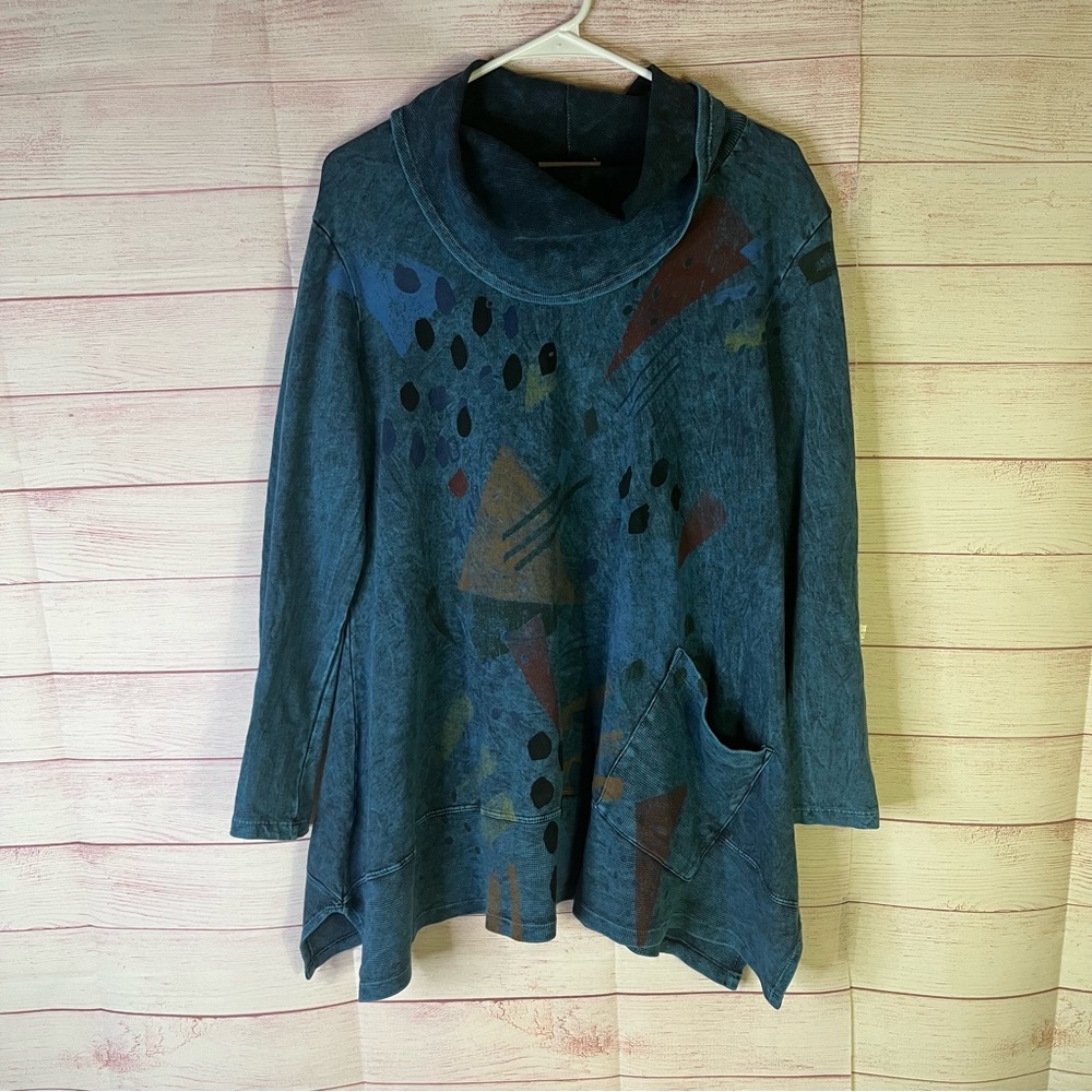 Jess & Jane Cowl Neck Mineral Wash Tunic Shirt Size‎ Medium